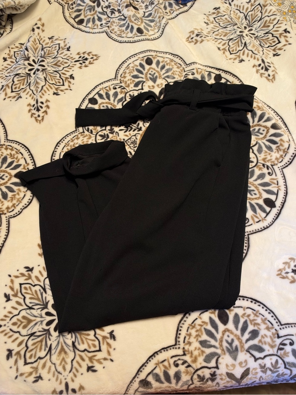 Maurices Black Paperbag Waist Trousers with Tie